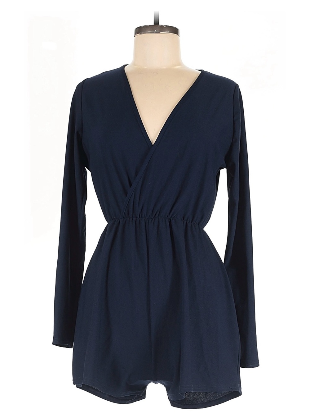 Navy Long Sleeve V-Neck Romper